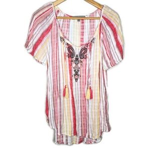 Almost Famous Tassel Tie Gauze Top Size M
